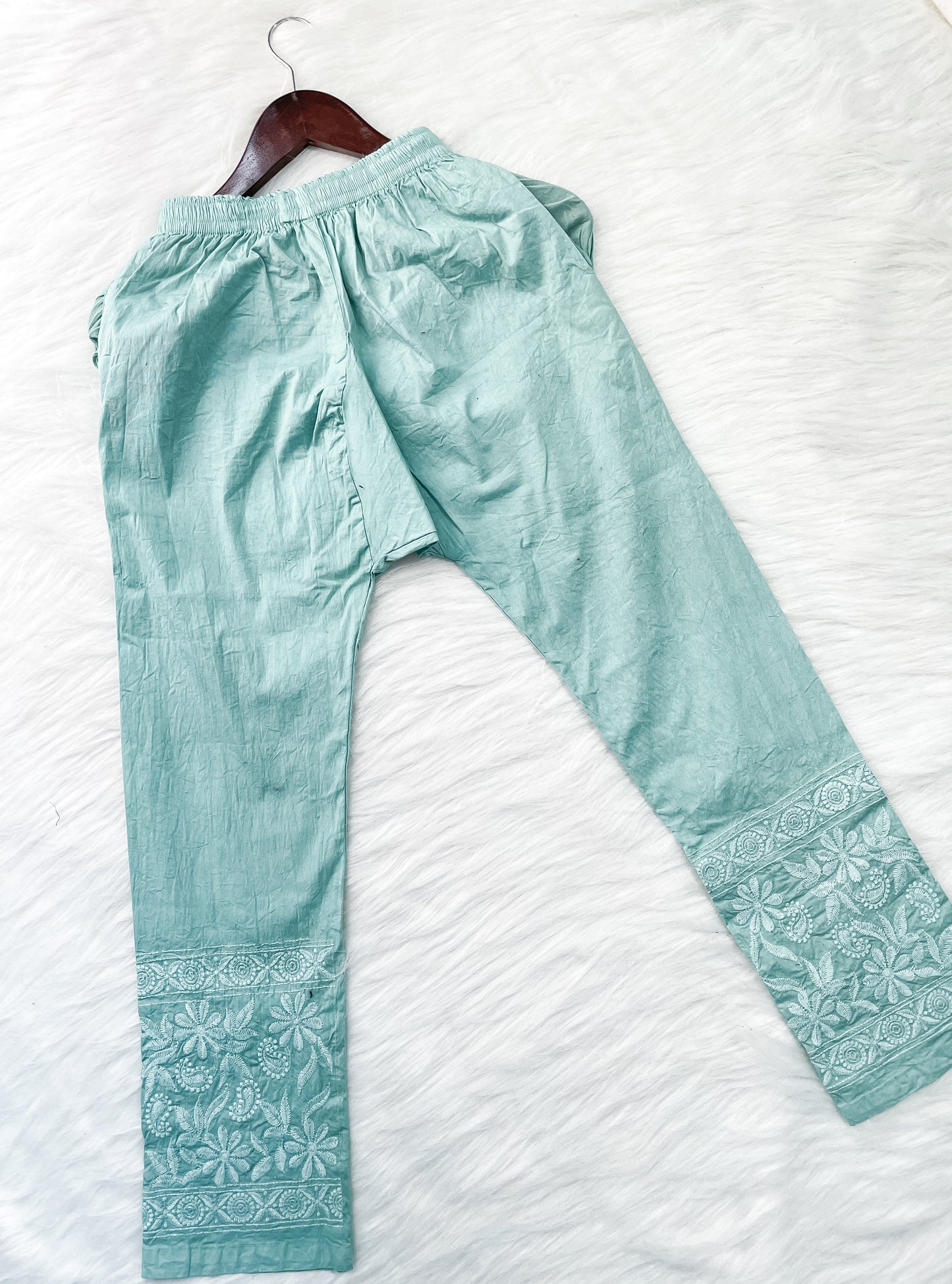 Dyed Cotton Chikankari Kurti & Lycra Pant Set, Pockets Both Side of the Pant