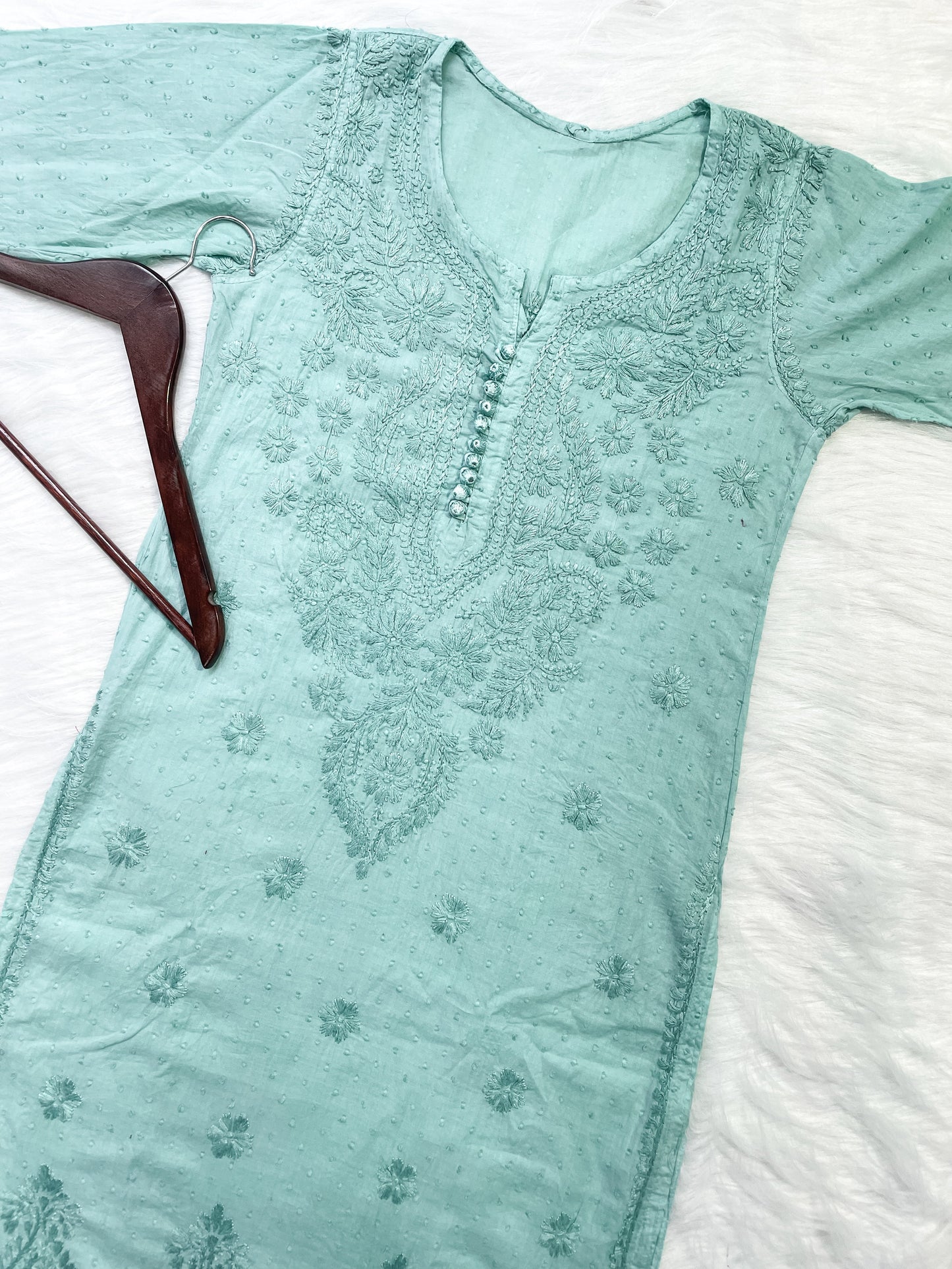 Dyed Cotton Chikankari Kurti & Lycra Pant Set, Pockets Both Side of the Pant