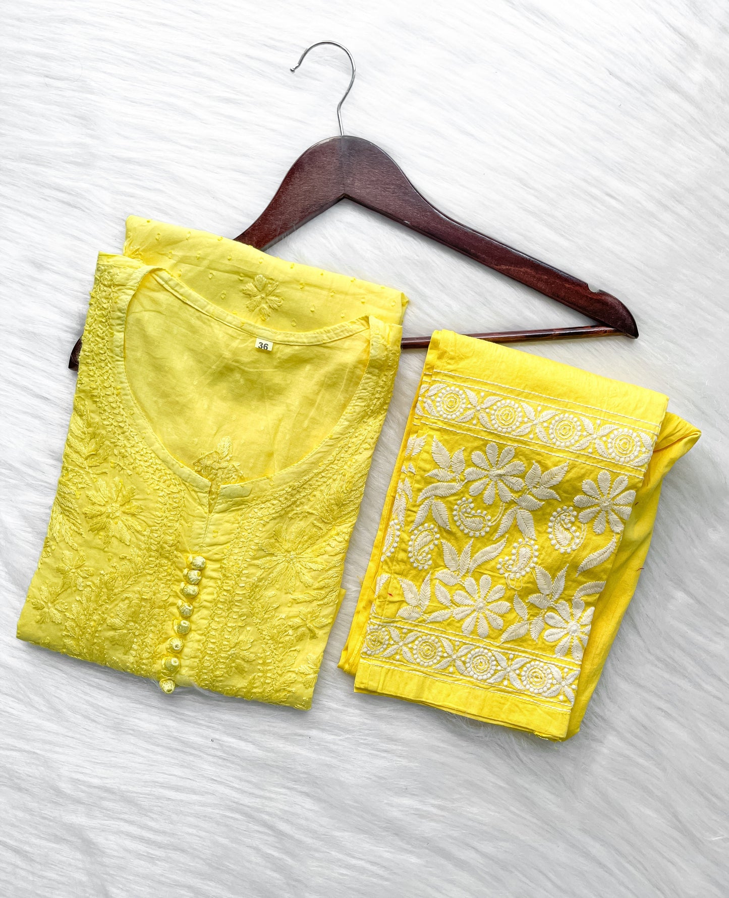 Dyed Cotton Chikankari Kurti & Lycra Pant Set, Pockets Both Side of the Pant