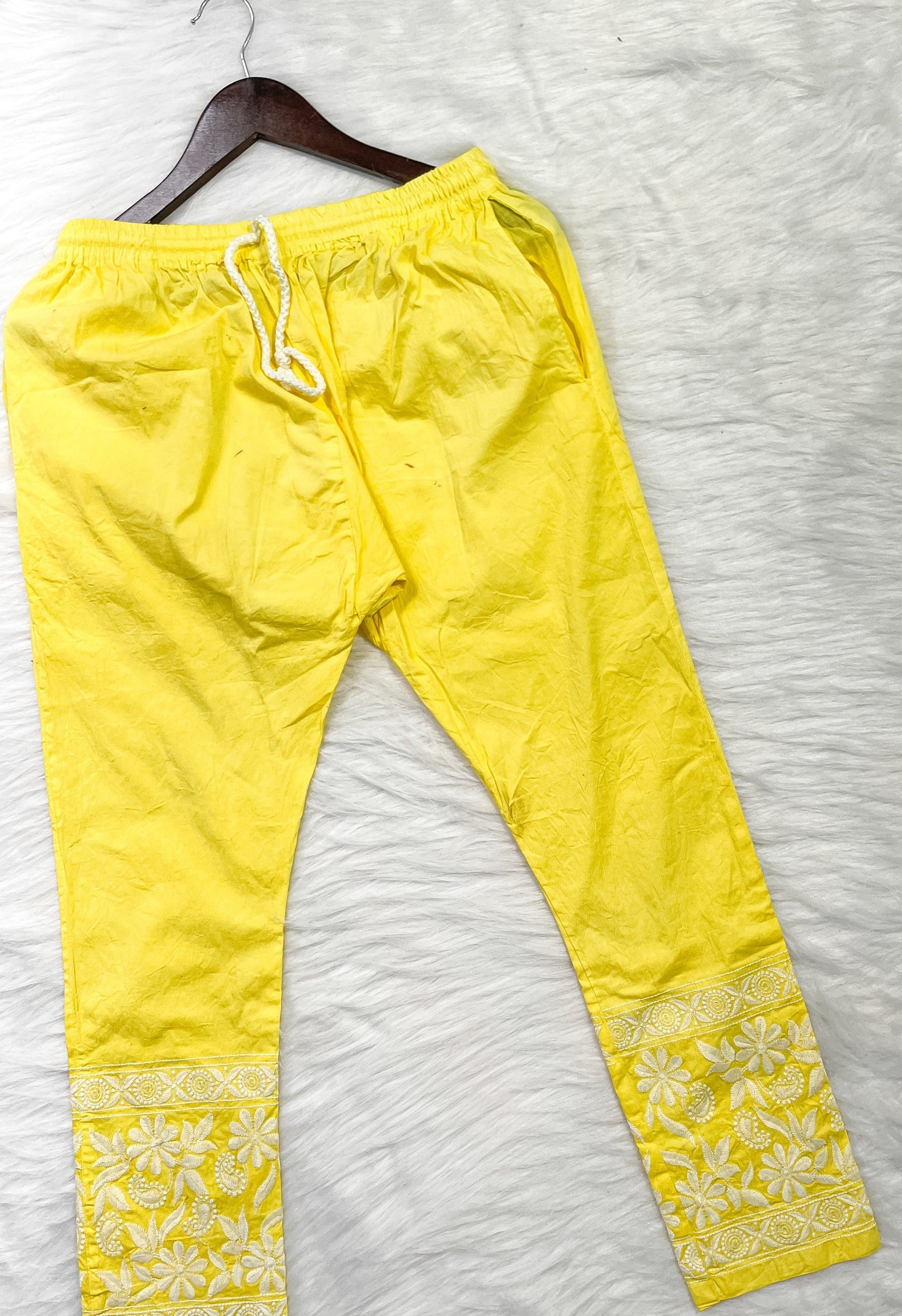 Dyed Cotton Chikankari Kurti & Lycra Pant Set, Pockets Both Side of the Pant