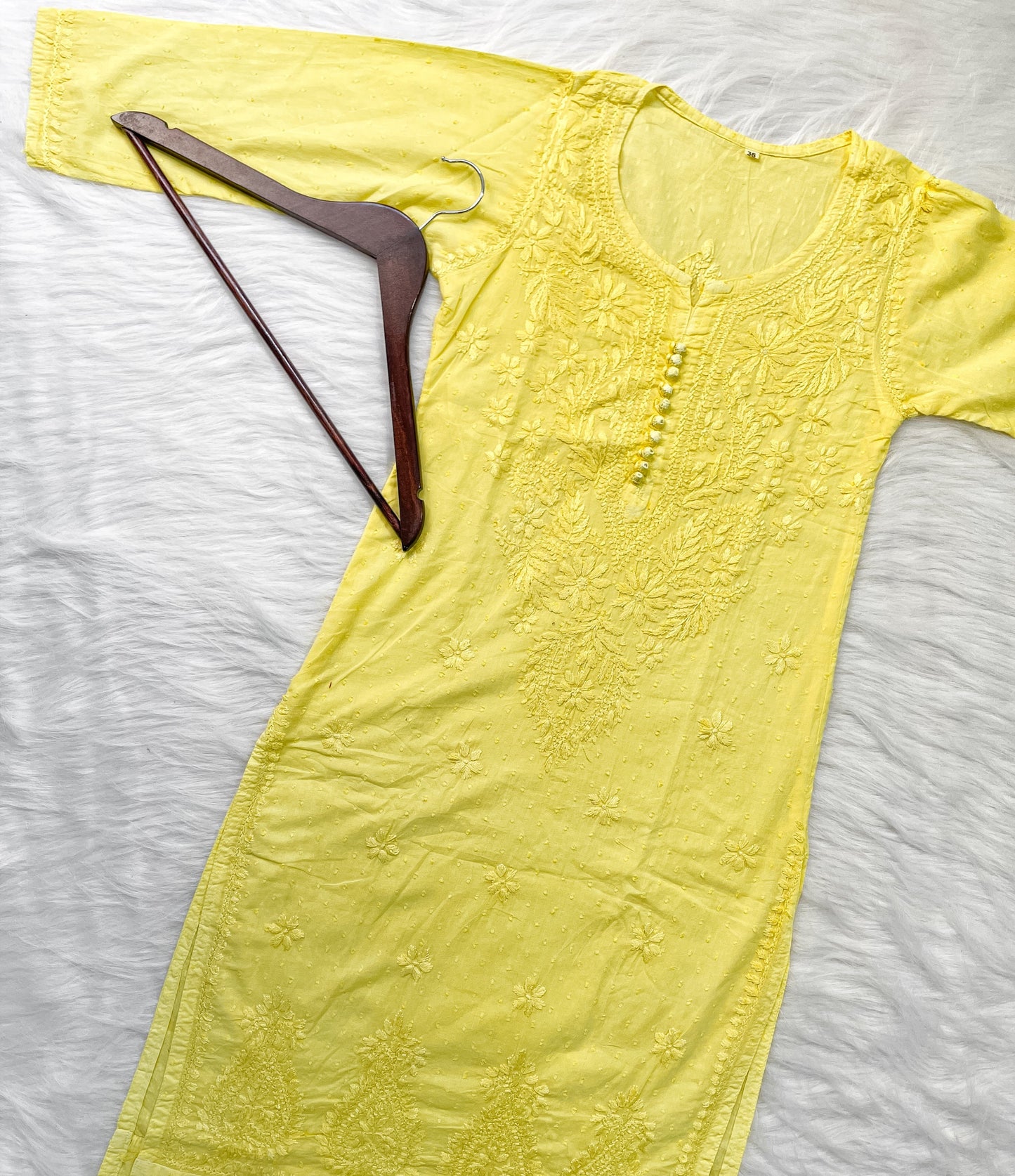 Dyed Cotton Chikankari Kurti & Lycra Pant Set, Pockets Both Side of the Pant