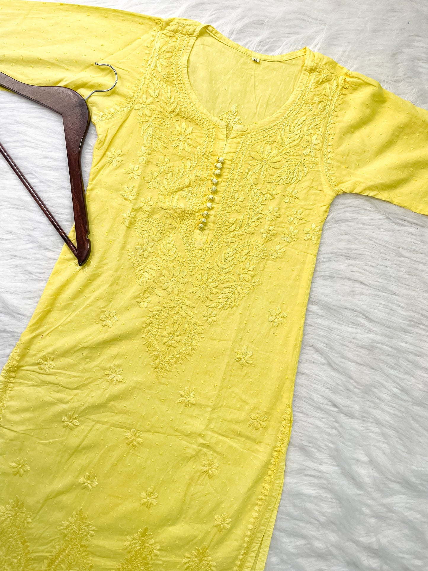 Dyed Cotton Chikankari Kurti & Lycra Pant Set, Pockets Both Side of the Pant