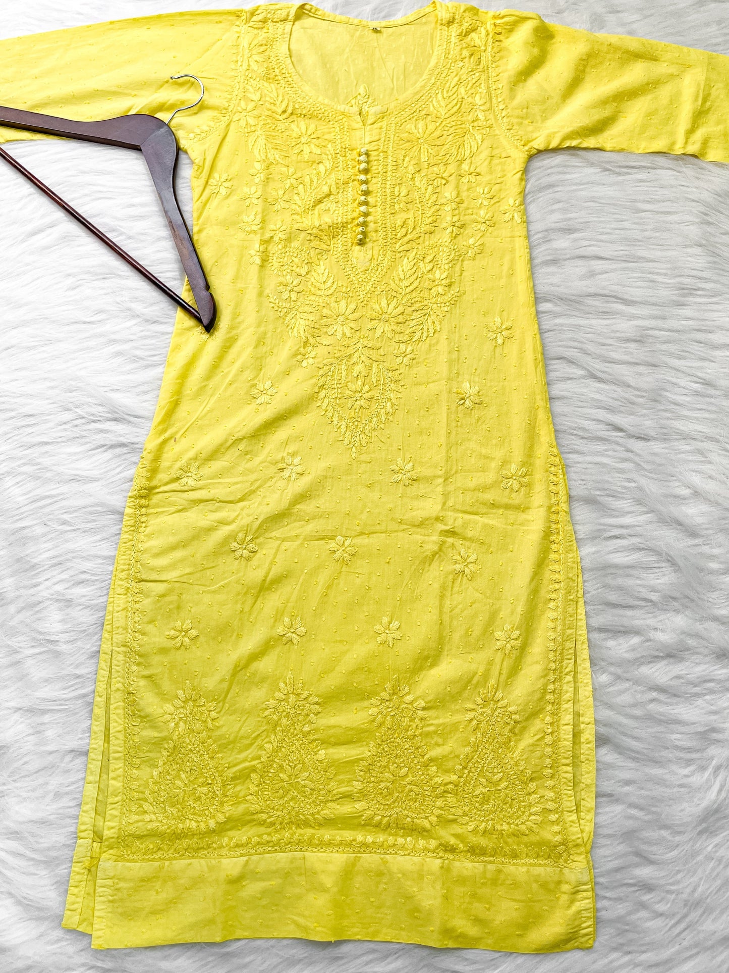Dyed Cotton Chikankari Kurti & Lycra Pant Set, Pockets Both Side of the Pant