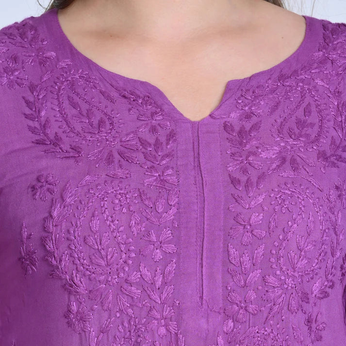 Ombre Dyed Shaded Rayon Chikankari Kurti, Palazzo and Dupatta Set.
