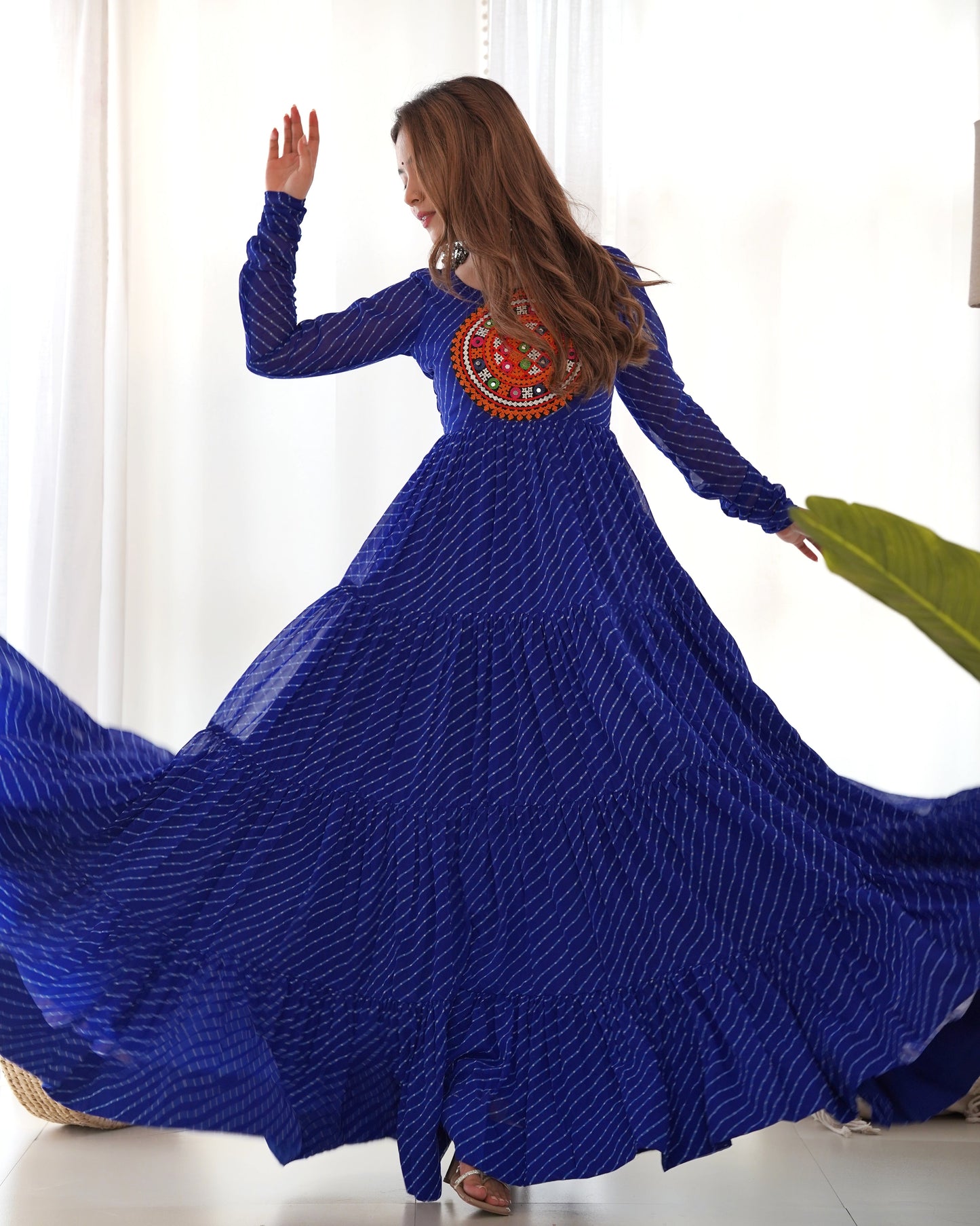 *PURE SOFT FOX GEORGETTE LAHERIYA PRINT FABRIC FULLY FLAIR ANARKALI FULLY STTICHED GOWN READY TO WEAR*
