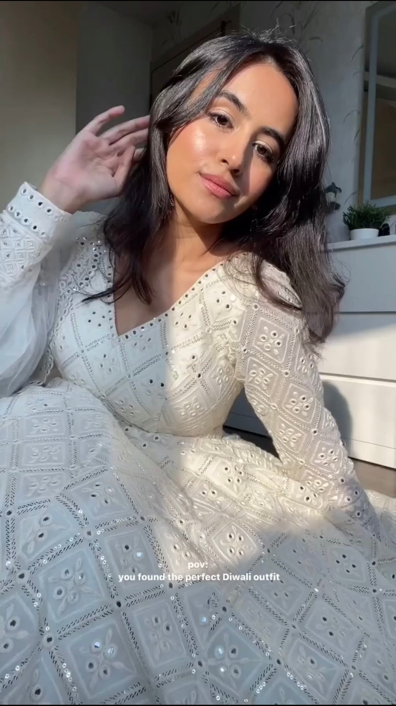 WHITE EMBROIDERED GEORGETTE ANARKALI FULLY STITCHED SUIT SET