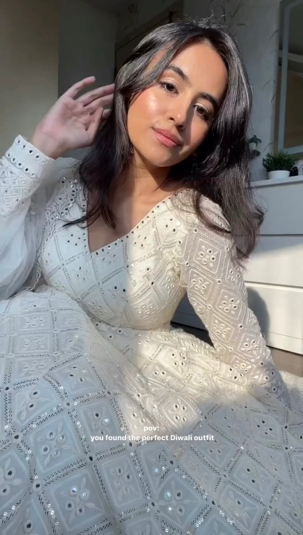 WHITE EMBROIDERED GEORGETTE ANARKALI FULLY STITCHED SUIT SET
