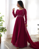 Hot Pink Georgette Anarkali Kurti With Pant Dupatta Set
