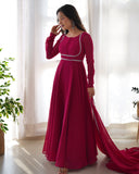 Hot Pink Georgette Anarkali Kurti With Pant Dupatta Set