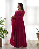 Hot Pink Georgette Anarkali Kurti With Pant Dupatta Set