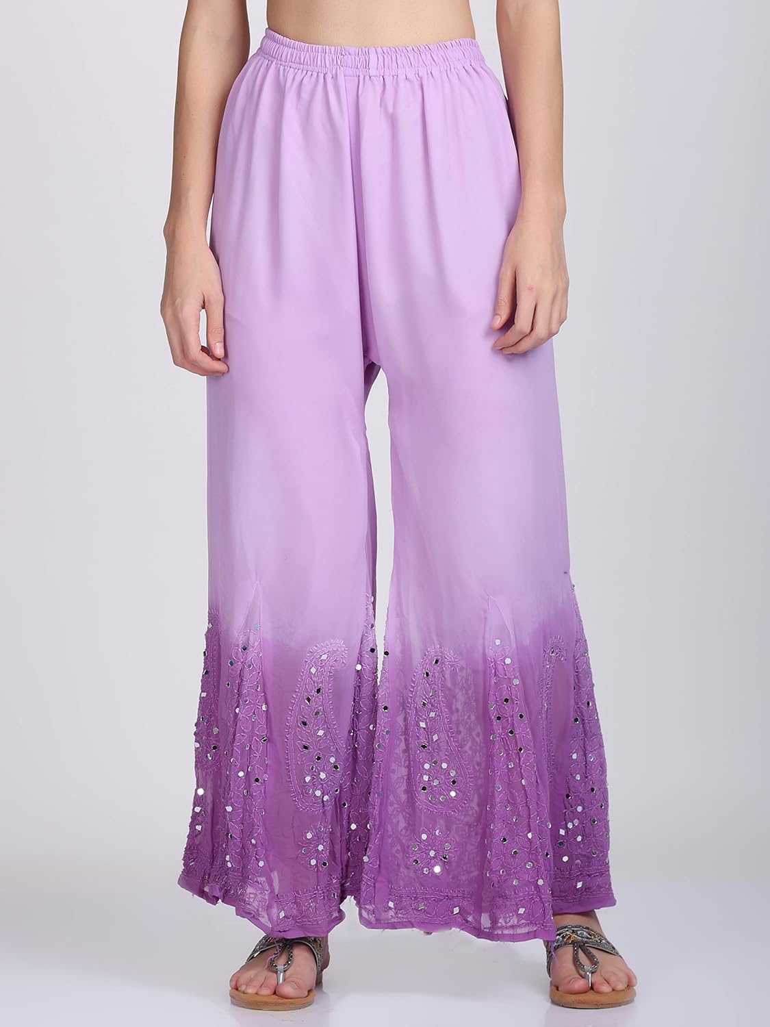 Chiffon Georgette Dyed Real Pasted Mirror Work Kurti, Sharara & Dupatta Set With Free Matching Cotton Inner