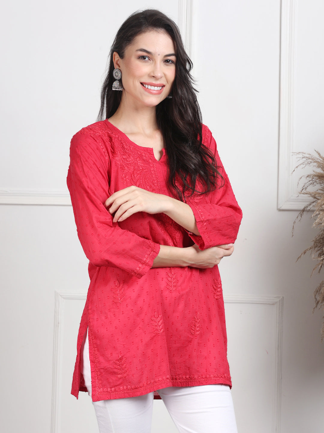 Elegant Women's Dyed Lucknowi Chikankari Short Top – Pure Cotton, Handcrafted Beauty in Stunning Shades