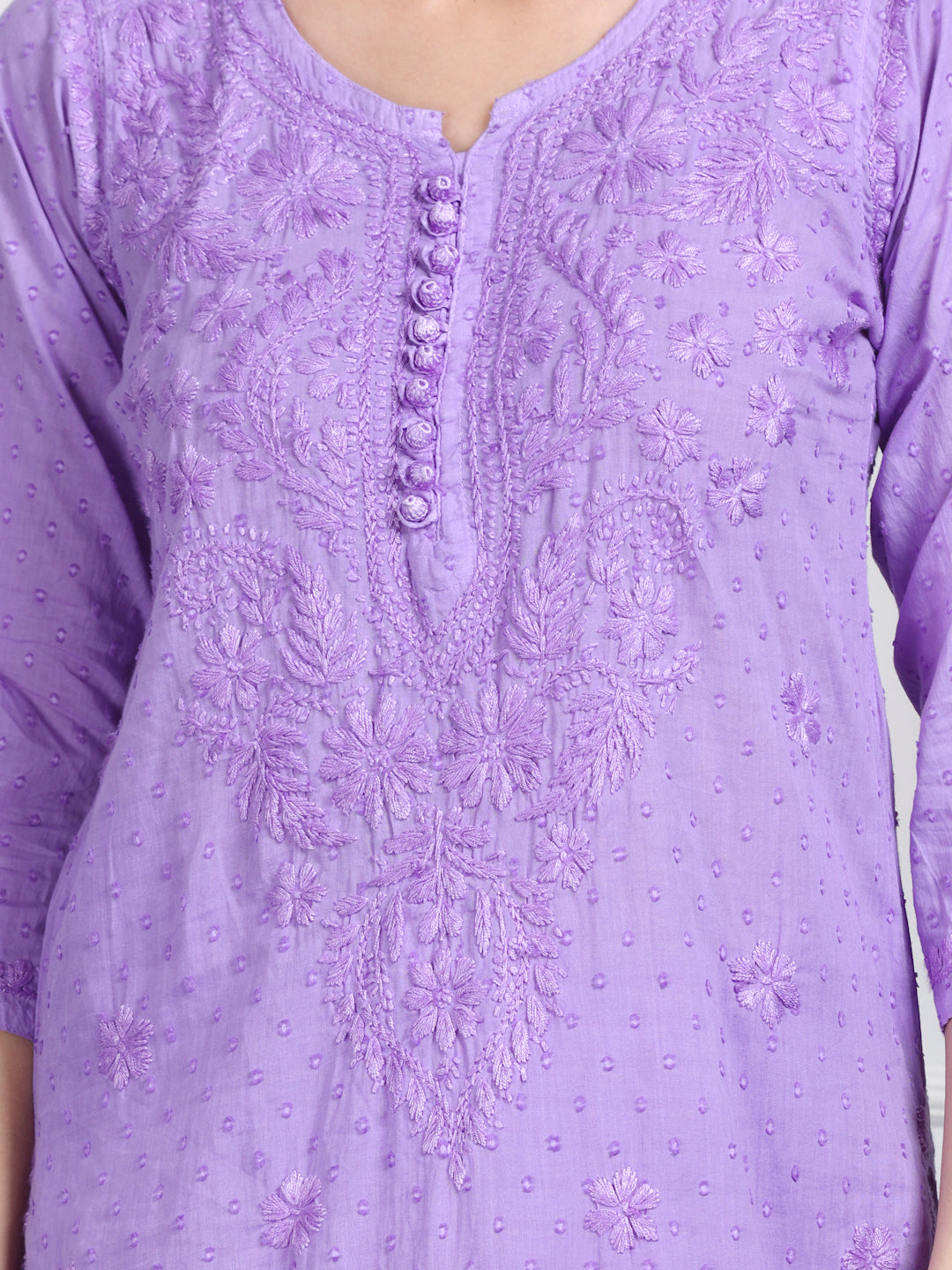 Women’s Dyed Lucknowi Chikankari Cotton Kurti, Palazzo & Dupatta Set
