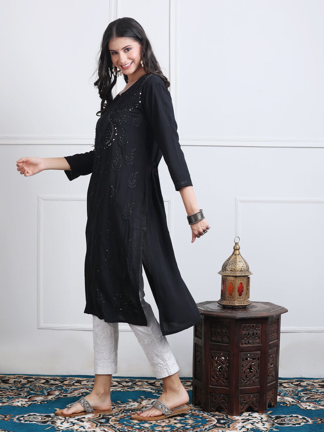 Elegant Super Comfy 3D Handwork Rayon Chikankari Kurti with Muquesh Embellishments