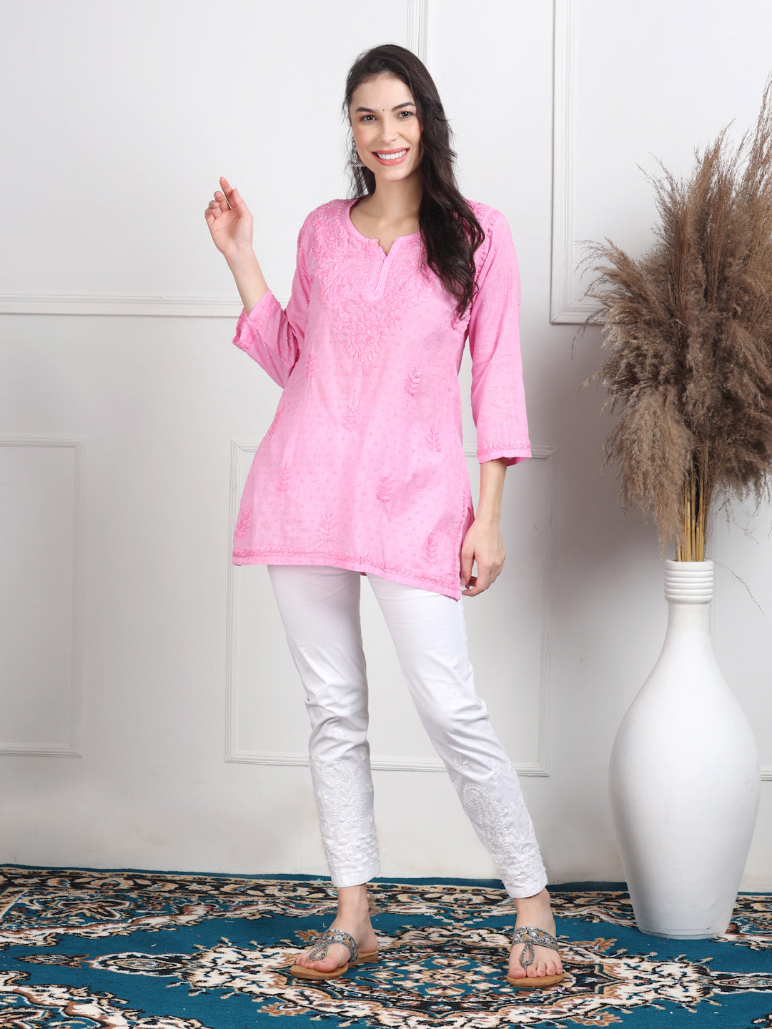 Elegant Women's Dyed Lucknowi Chikankari Short Top – Pure Cotton, Handcrafted Beauty in Stunning Shades