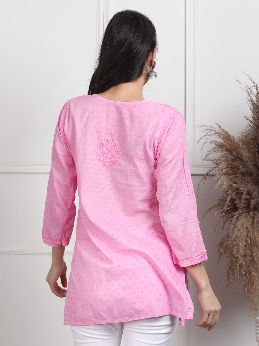 Elegant Women's Dyed Lucknowi Chikankari Short Top – Pure Cotton, Handcrafted Beauty in Stunning Shades