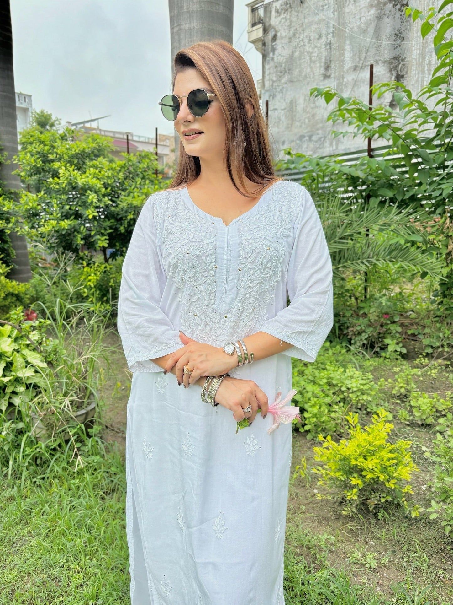 Premium Lucknowi Chikankari Handwork Rayon Kurta & Palazzo Set with Muquesh Embellishments