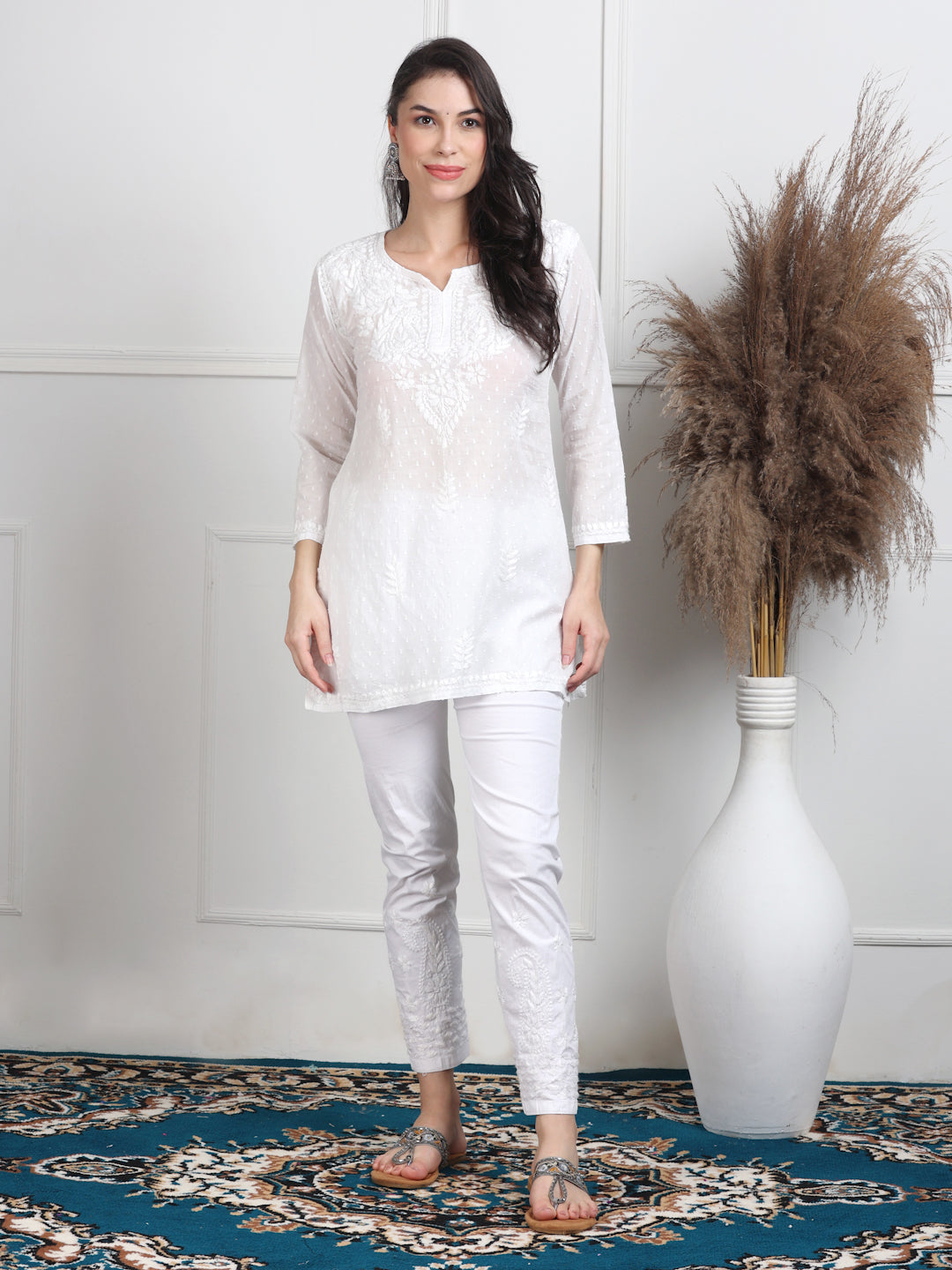 Elegant Women's Dyed Lucknowi Chikankari Short Top – Pure Cotton, Handcrafted Beauty in Stunning Shades