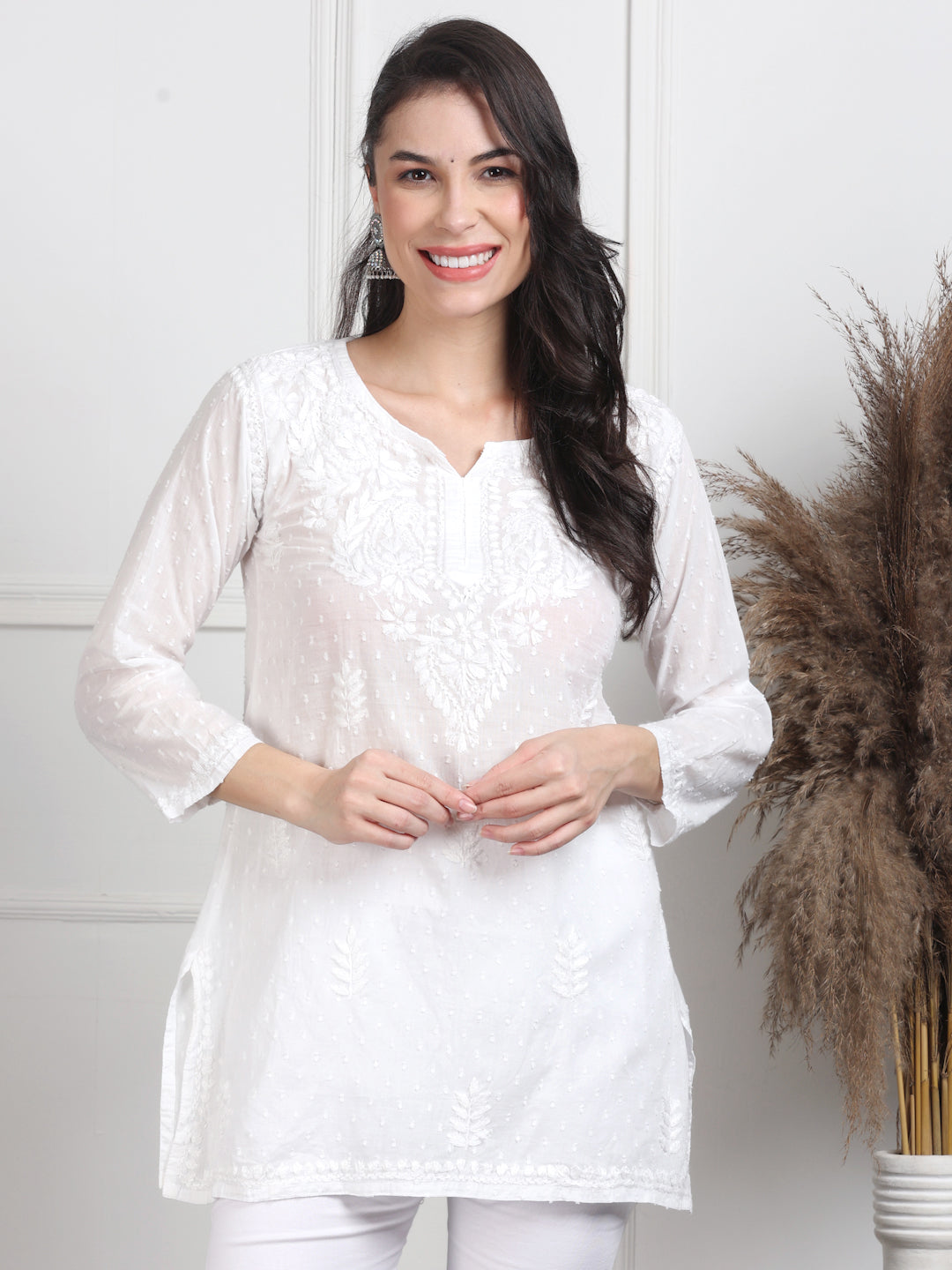 Elegant Women's Dyed Lucknowi Chikankari Short Top – Pure Cotton, Handcrafted Beauty in Stunning Shades