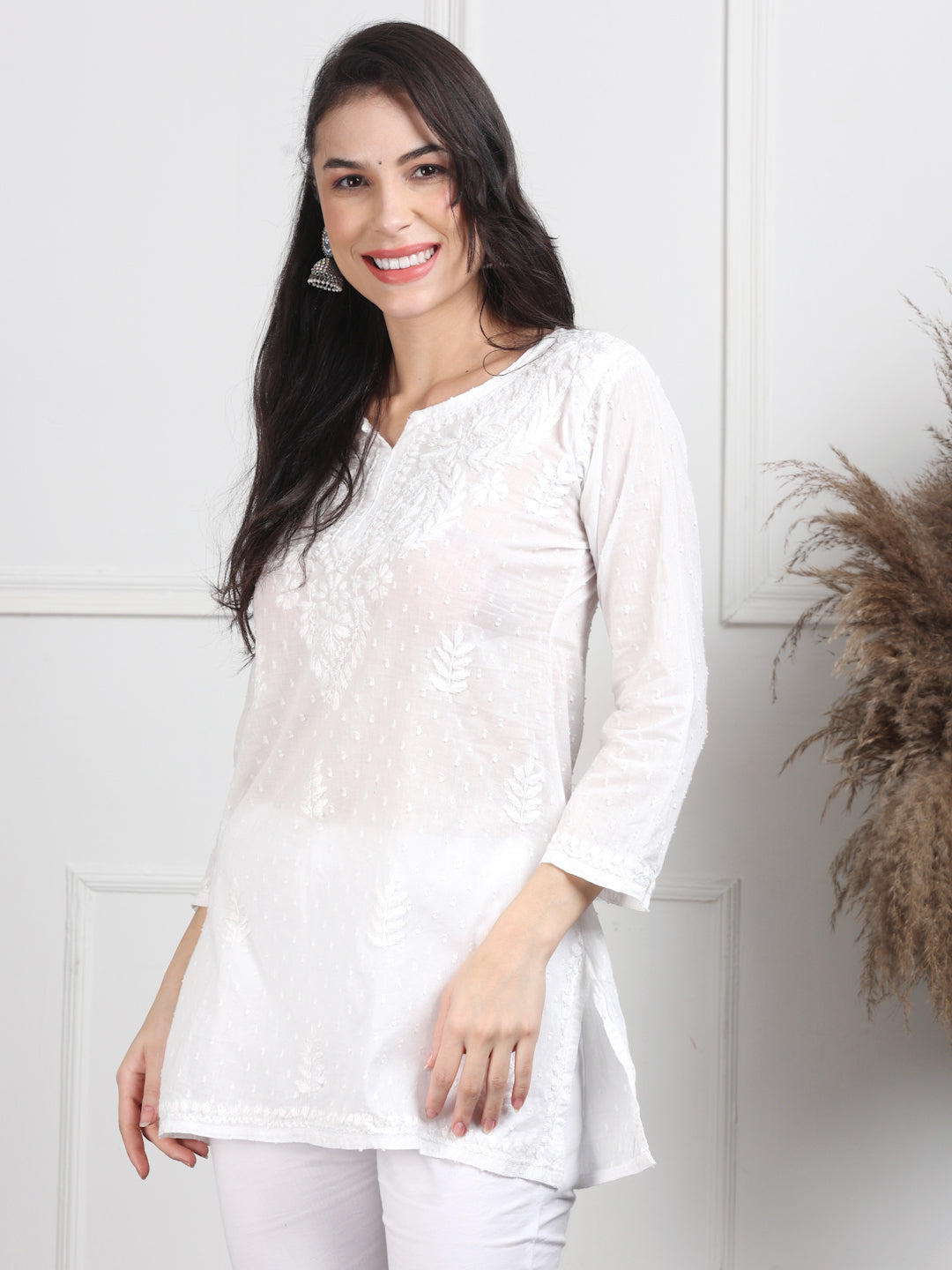 Elegant Women's Dyed Lucknowi Chikankari Short Top – Pure Cotton, Handcrafted Beauty in Stunning Shades