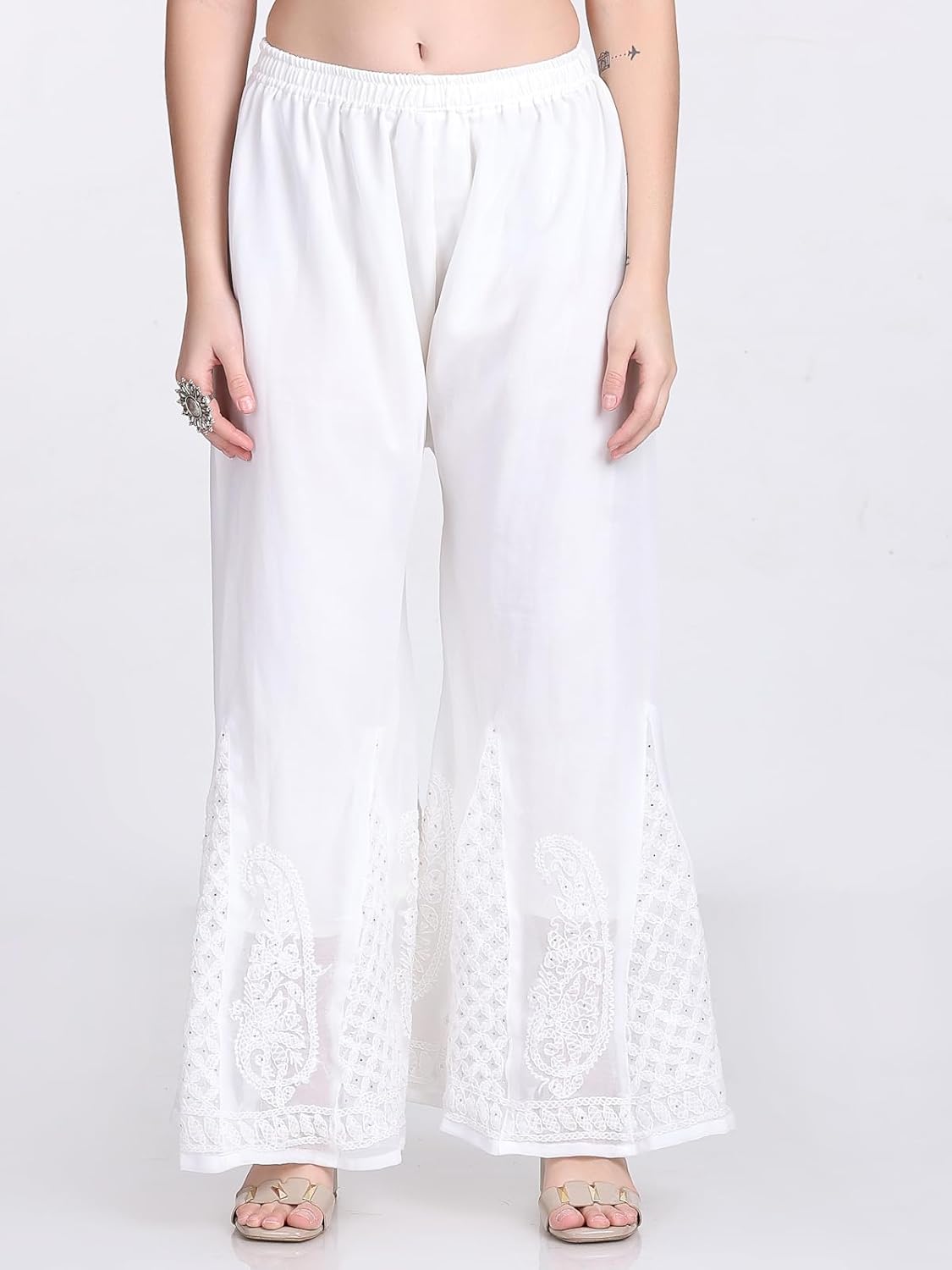 Chiffon Georgette Muquesh Embellishments Straight Kurta, Sharara & Dupatta Set With Matching Cotton inner
