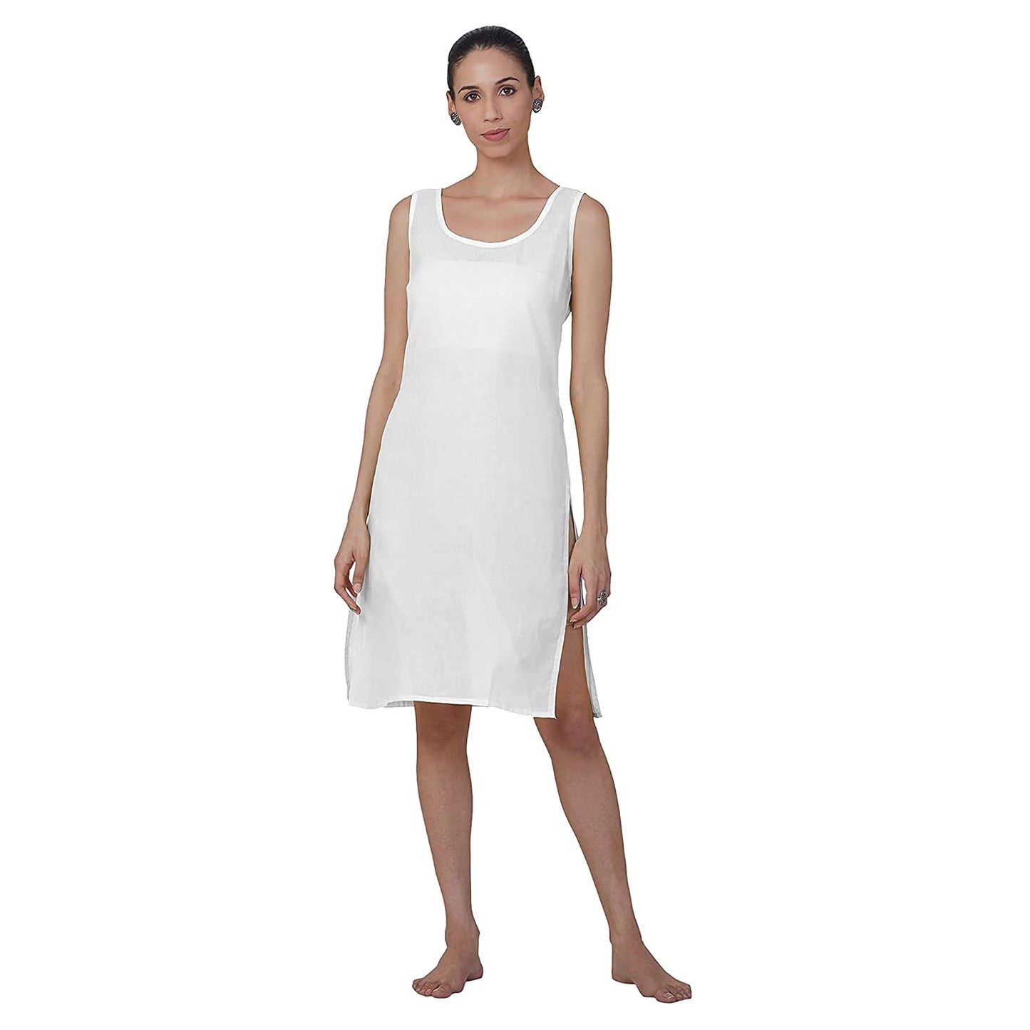Chikankari White Booti Jaal Straight Kurti With Real Pasted Mirror Work & Matching Cotton Inner
