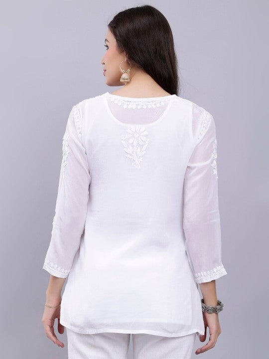 Women's Premium White Modal Chikankari Short Kurti