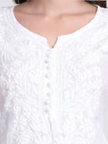 White Cotton Chikankari Kurti & Lycra Pant Set, Pockets Both Side of the Pant