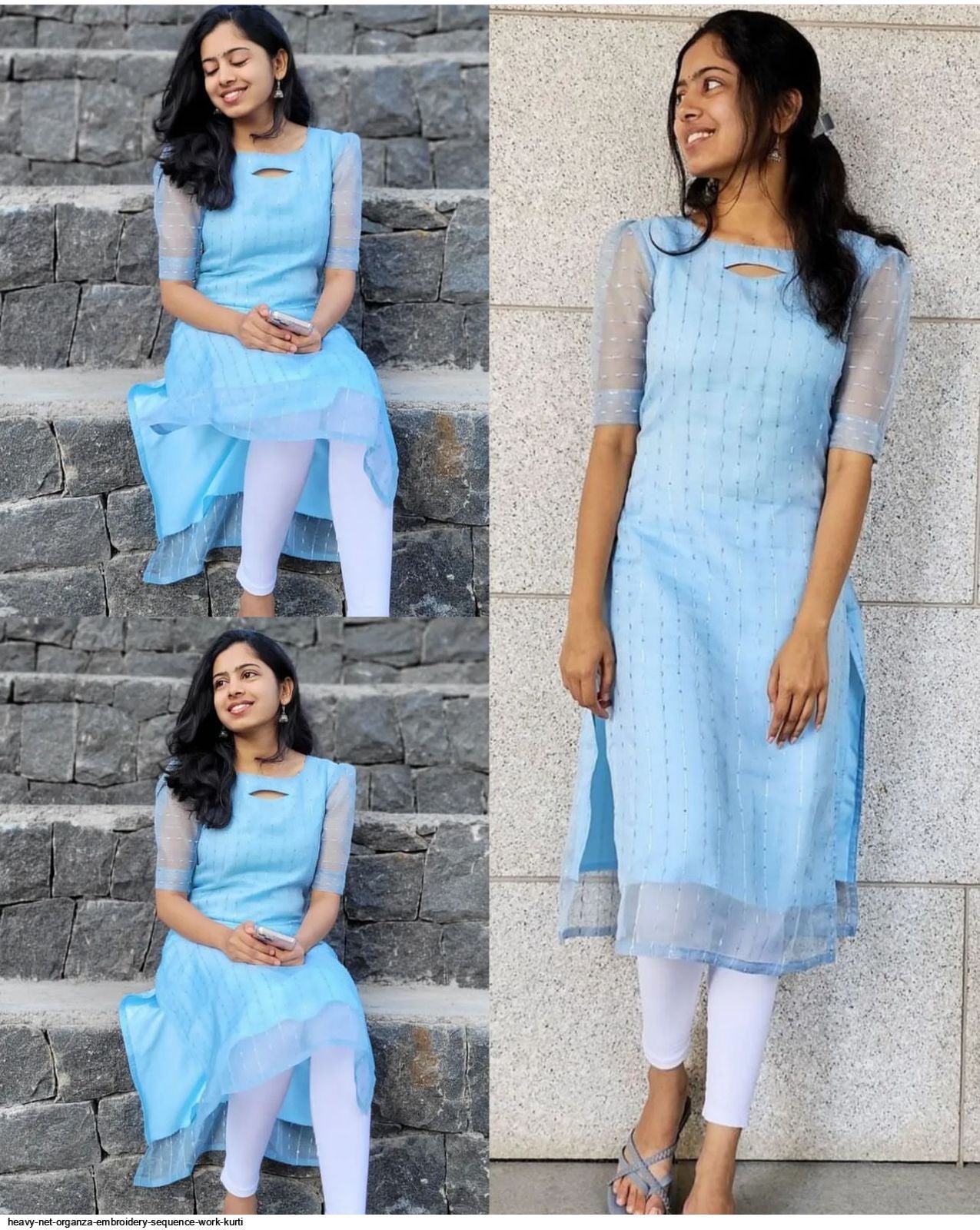 Heavy Net Organza Embroidery Sequence Work Kurti