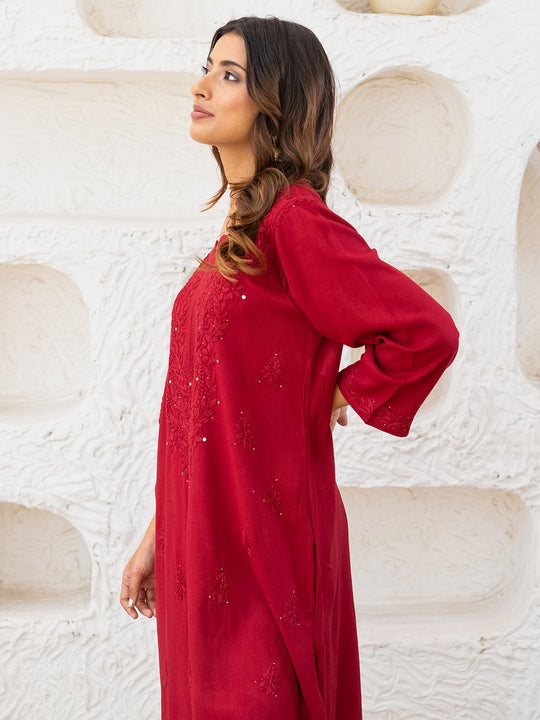Women's Premium Rayon Chikankari Kurti with Muquesh Embellishments